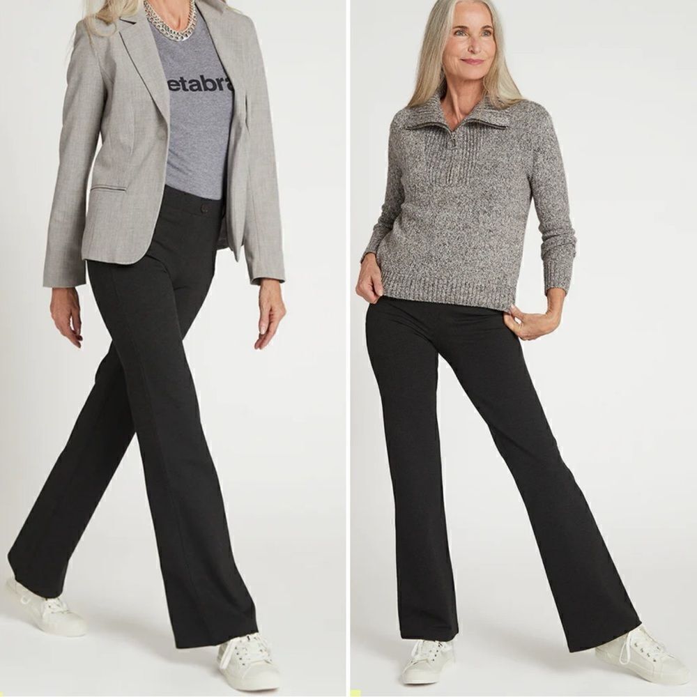 BEATABRAND Boot-Cut Classic Dress Pant Yoga Pant in Charcoal Gray Sz L Petite